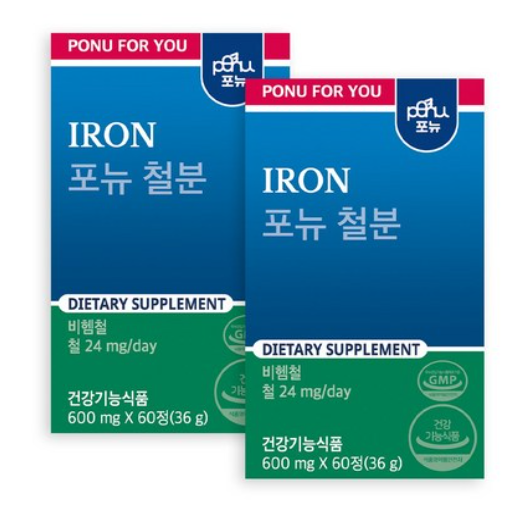 포뉴 철분 600mg 비헴철 2개월분, 60정